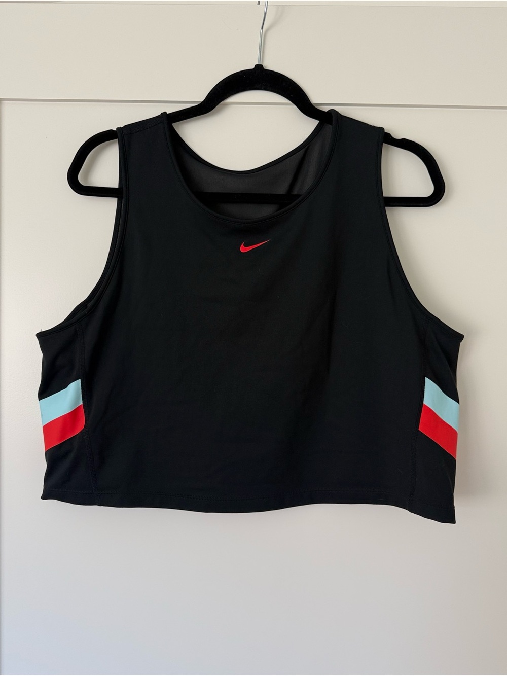 Nike Black Crop Sports Tank with Red and Light Blue Accents